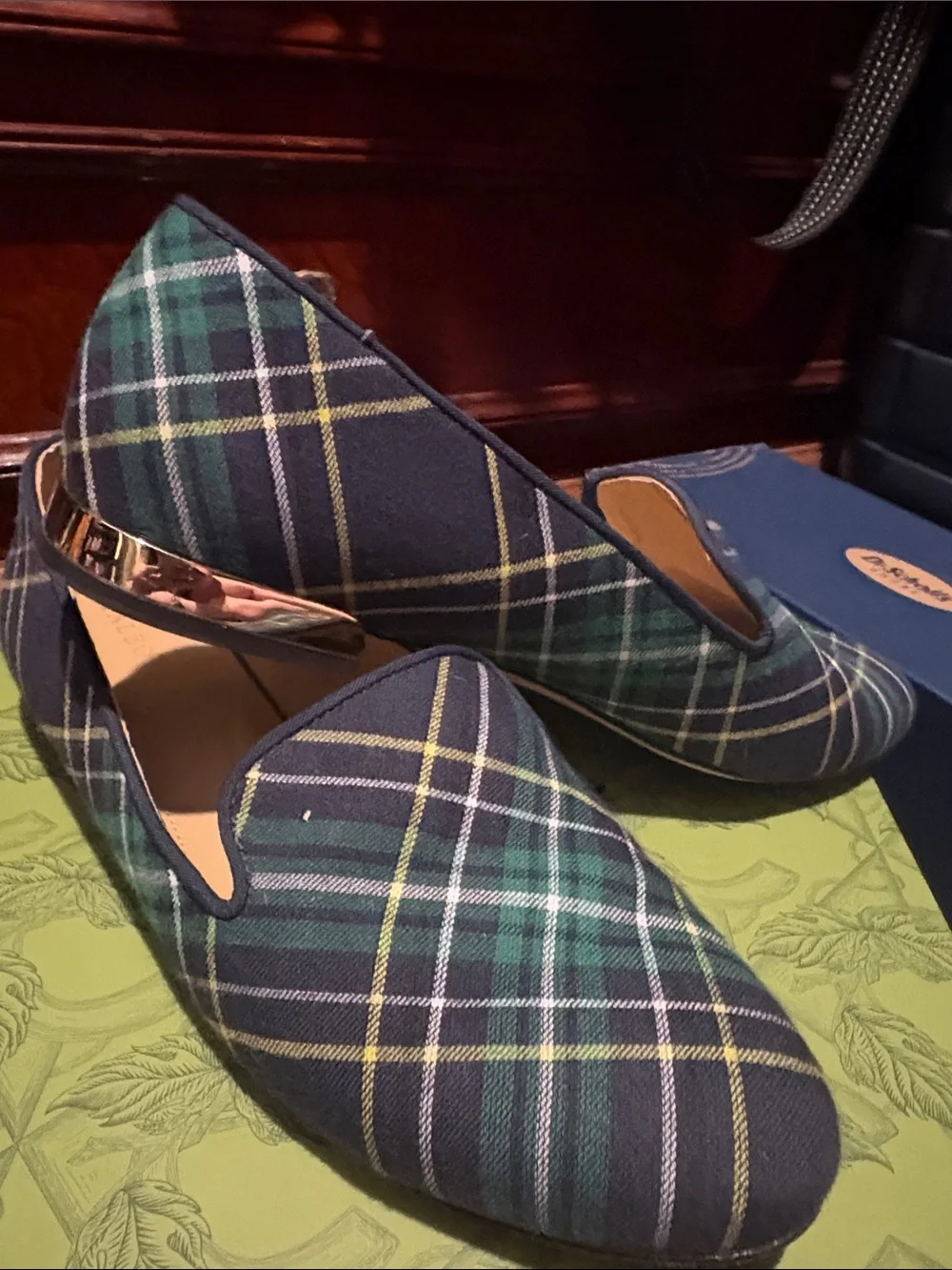 Talbots Green & Navy Plaid Slip-On Loafers